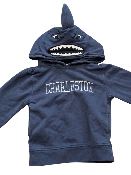 Wild Child Other - 100% Cotton Embroidered Shark Hoodie Charleston Blue 2T